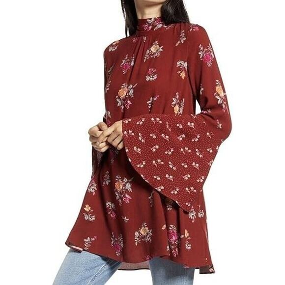 Free People NWT Women’s Red Tie Back Tate Vintage Combo Tunic Dress Size M - Picture 1 of 10